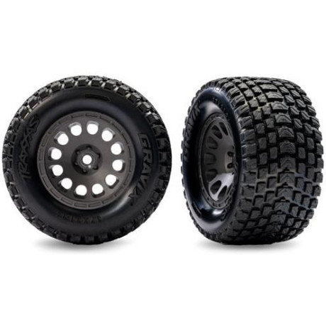 Traxxas kerék 2.1/2.6", szénszürke tárcsa, Gravix gumik (elöl) (2)