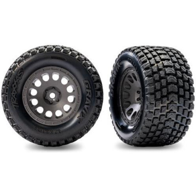 Traxxas kerék 2.1/2.6", szénszürke tárcsa, Gravix gumik (hátul) (2)