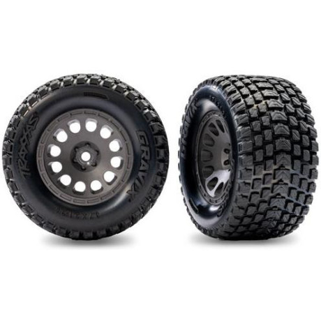 Traxxas kerék 2.1/2.6", szénszürke tárcsa, Gravix gumik (hátul) (2)