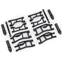A Mini Wide Maxx fekete kerékfelfüggesztés szett 1:12 méretarányban bővíti a Traxxas Mini (XRT) RC modelljét a nagyobb stabilitás érdekében. A felfüggesztéskészlet 2 cm-rel szélesíti a nyomtávot. A készlet mindent tartalmaz, ami a bővítéshez szükséges (első és hátsó lengőkarok, kormányrudak, kardántengelyek - külső rész).