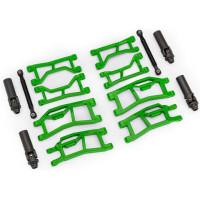 A Mini Wide Maxx zöld keréktartó készlet 1:12 méretarányban szélesíti ki a Traxxas Mini (XRT) RC modelledet a nagyobb stabilitás érdekében. A futómű készlet 2 cm-rel szélesíti a nyomtávot. A készlet mindent tartalmaz, ami a bővítéshez szükséges (első és hátsó lengőkarok, kormányrudak, kardántengelyek - külső rész).