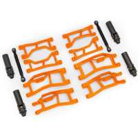 A Mini Wide Maxx narancssárga keréktartó készlet 1:12 méretarányban szélesíti ki a Traxxas Mini (XRT) RC modelledet a nagyobb stabilitás érdekében. A felfüggesztéskészlet 2 cm-rel szélesíti a nyomtávot. A készlet mindent tartalmaz, ami a bővítéshez szükséges (első és hátsó lengőkarok, kormányrudak, kardántengelyek - külső rész).