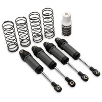 Ultra Shock lengéscsillapító hosszú (elöl) szürke (4 db). Az olajjal töltött Ultra lengéscsillapítók X-gyűrűket használnak a tökéletes tömítés és a szupersima teljesítmény érdekében. Összeszerelt hangtompító (4), beleértve a rugók (4), alátétek a rugókhoz és olaj a lengéscsillapítókhoz. Alkatrész Traxxas 1:10 és 1:12 RC autómodellekhez.