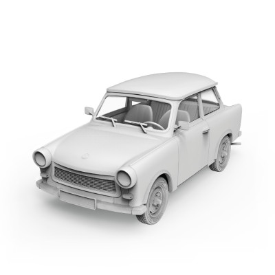 Trabi 601 Rallye v mierke 1:35 s figúrkou pretekára (limitovaná špeciálna edícia)