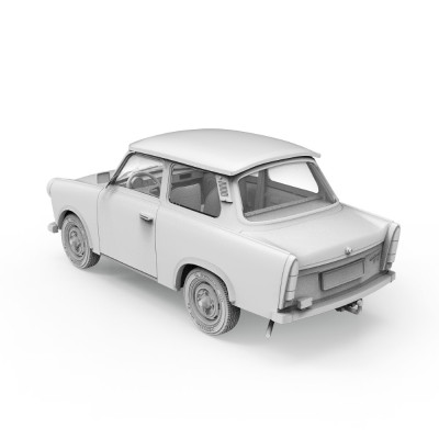 Trabi 601 Rallye v mierke 1:35 s figúrkou pretekára (limitovaná špeciálna edícia)