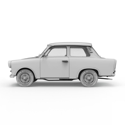 Trabi 601 Rallye v mierke 1:35 s figúrkou pretekára (limitovaná špeciálna edícia)