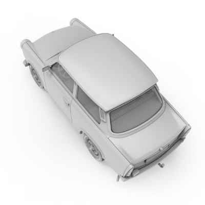 Trabi 601 Rallye v mierke 1:35 s figúrkou pretekára (limitovaná špeciálna edícia)