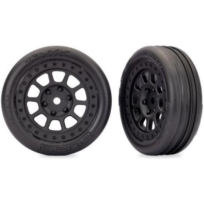 Traxxas kerék 2.2", fekete tárcsa, Alias bordázott gumik (2) (Bandit elöl)