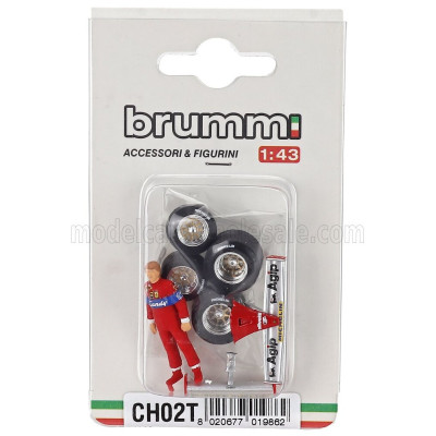 BRUMM FIGURES DIDIER PIRONI FOR FERRARI F1 126CK TURBO 1981 + FRONT AND REAR WINGS + QUALIFYING TYRES - RED 1/43