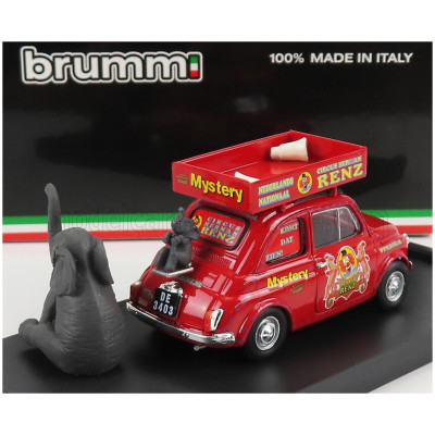 BRUMM FIAT 500R VEICOLO PUBBLICITARIO 1972 - CIRCO CIRCUS HERMAN RENZ OLANDA WITH TWO ELEFANTS FIGURES - MYSTERY 2008 - RED 1/43