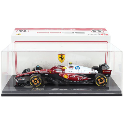 BURAGO FERRARI WITH SHOWCASE - F1 SF-25 TEAM SCUDERIA FERRARI HP N 44 MONZA ITALY GP 2025 LEWIS HAMILTON - NIKI LAUDA 50th