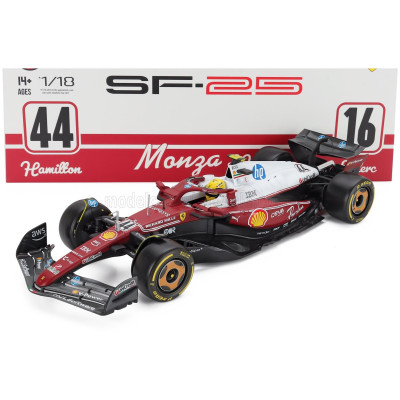 BURAGO FERRARI WITH SHOWCASE - F1 SF-25 TEAM SCUDERIA FERRARI HP N 44 MONZA ITALY GP 2025 LEWIS HAMILTON - NIKI LAUDA 50th