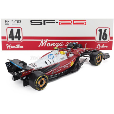 BURAGO FERRARI WITH SHOWCASE - F1 SF-25 TEAM SCUDERIA FERRARI HP N 44 MONZA ITALY GP 2025 LEWIS HAMILTON - NIKI LAUDA 50th