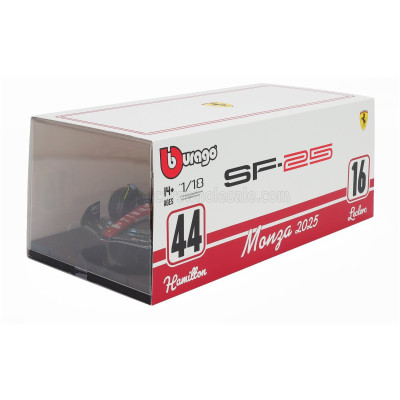 BURAGO FERRARI WITH SHOWCASE - F1 SF-25 TEAM SCUDERIA FERRARI HP N 44 MONZA ITALY GP 2025 LEWIS HAMILTON - NIKI LAUDA 50th