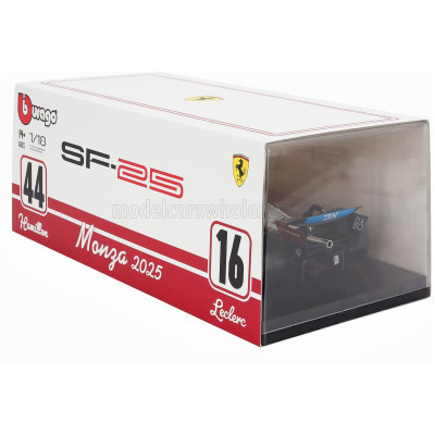 BURAGO FERRARI WITH SHOWCASE - F1 SF-25 TEAM SCUDERIA FERRARI HP N 44 MONZA ITALY GP 2025 LEWIS HAMILTON - NIKI LAUDA 50th