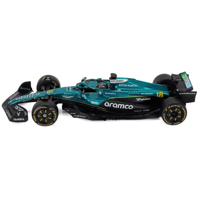 BURAGO ASTON MARTIN F1 AMR25 TEAM ARAMCO COGNIZANT N 18 SEASON 2025 LANCE STROLL - WITH PILOT AND SHOWCASE - GREEN BLACK 1/24