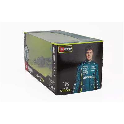 BURAGO ASTON MARTIN F1 AMR25 TEAM ARAMCO COGNIZANT N 18 SEASON 2025 LANCE STROLL - WITH PILOT - GREEN BLACK 1/24