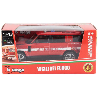 BURAGO LAND ROVER NEW DEFENDER 110 VIGILI DEL FUOCO 2022 - RED WHITE 1/43