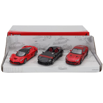 BURAGO FERRARI SET 3X MONZA SP2 - PORTOFINO - LAFERRARI 2013 - RED BLACK 1/43