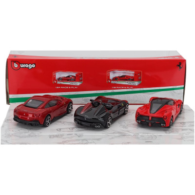 BURAGO FERRARI SET 3X MONZA SP2 - PORTOFINO - LAFERRARI 2013 - RED BLACK 1/43