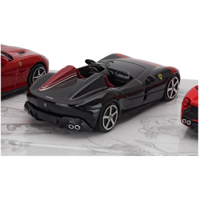BURAGO FERRARI SET 3X MONZA SP2 - PORTOFINO - LAFERRARI 2013 - RED BLACK 1/43