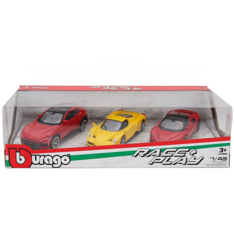 BURAGO FERRARI SET 3X PUROSANGUE - ENZO - SF90 STRADALE 2024 - RED YELLOW 1/43