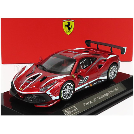BURAGO FERRARI 488 CHALLENGE EVO N 28 2020 - CON VETRINA - WITH SHOWCASE - RED MET 1/43