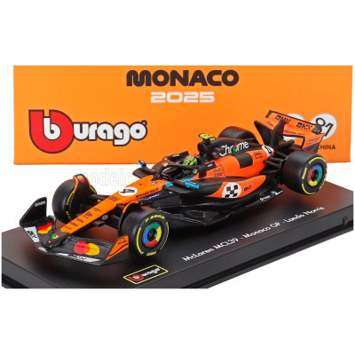 BURAGO McLAREN F1 MCL39 TEAM MCLAREN N 4 WORLD CHAMPION WINNER MONACO GP 2025 LANDO NORRIS - WITH PILOT AND SHOWCASE - ORANGE