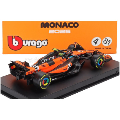 BURAGO McLAREN F1 MCL39 TEAM MCLAREN N 4 WORLD CHAMPION WINNER MONACO GP 2025 LANDO NORRIS - WITH PILOT AND SHOWCASE - ORANGE