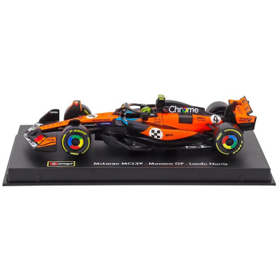 BURAGO McLAREN F1 MCL39 TEAM MCLAREN N 4 WORLD CHAMPION WINNER MONACO GP 2025 LANDO NORRIS - WITH PILOT AND SHOWCASE - ORANGE