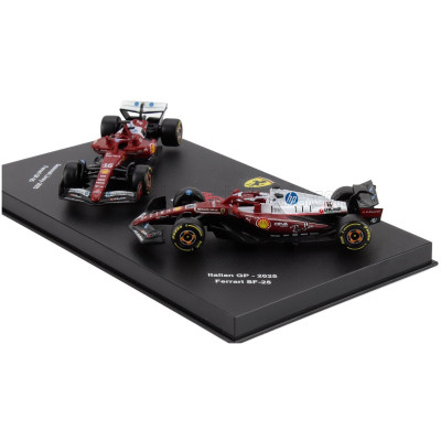 BURAGO FERRARI SET F1 2X SF-25 TEAM SCUDERIA FERRARI HP N 16 SEASON 2025 CHARLES LECLERC + 4th MONZA ITALY GP 2025 - CON