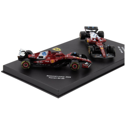 BURAGO FERRARI SET F1 2X SF-25 TEAM SCUDERIA FERRARI HP N 16 SEASON 2025 CHARLES LECLERC + 4th MONZA ITALY GP 2025 - CON