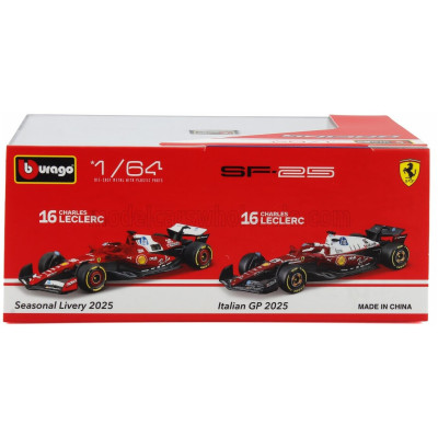 BURAGO FERRARI SET F1 2X SF-25 TEAM SCUDERIA FERRARI HP N 16 SEASON 2025 CHARLES LECLERC + 4th MONZA ITALY GP 2025 - CON