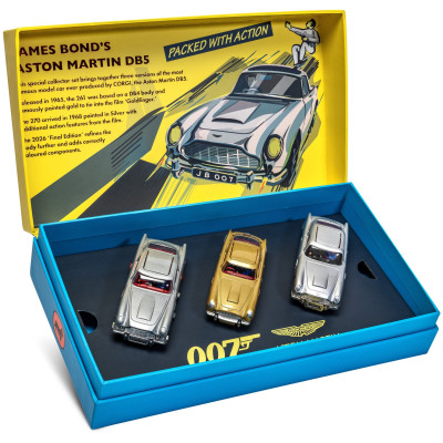 CORGI ASTON MARTIN SET 3X 007 JAMES BOND - DB5 CLASSIC COLLECTION 1965 - CORGI 70th ANNIVERSARY - VARIOUS 1/43