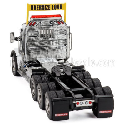 DM MODELS KENWORTH T880 TRUCK PIANALE SBFA DAYCAB TRIDEM TRACTOR WITH TRAIL KING LOWBOY TRAILER - WHITE 1/50
