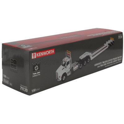 DM MODELS KENWORTH T880 TRUCK PIANALE SBFA DAYCAB TRIDEM TRACTOR WITH TRAIL KING LOWBOY TRAILER - WHITE 1/50