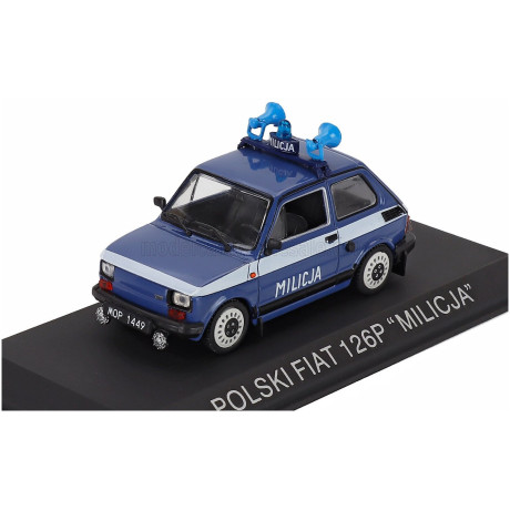 EDICOLA POLSKI FIAT 126P MILICJA POLICE 1984 - BLUE WHITE 1/43