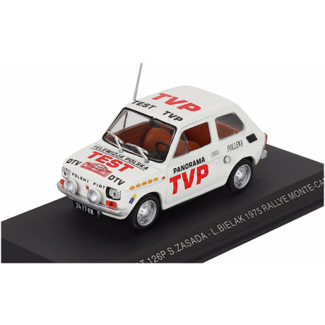 EDICOLA POLSKI FIAT 126P (night version) N 0 RALLY MONTECARLO 1975 SOBIESLAW ZASADA - LONGIN BIELAK - WHITE 1/43