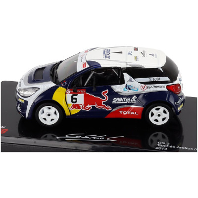 EDICOLA CITROEN DS3 N 6 TROPHEE ANDROS GLACE 2014 SEBASTIEN LOEB - CON VETRINA - WITH SHOWCASE - WHITE BLUE 1/43