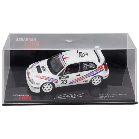 EDICOLA TOYOTA COROLLA WRC N 33 RALLY TOUR DE CORSE 2000 SEBASTIEN LOEB - DANIEL ELENA - CON VETRINA - WITH SHOWCASE - WHITE
