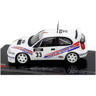 EDICOLA TOYOTA COROLLA WRC N 33 RALLY TOUR DE CORSE 2000 SEBASTIEN LOEB - DANIEL ELENA - CON VETRINA - WITH SHOWCASE - WHITE