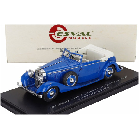 ESVAL MODEL HISPANO SUIZA J12 DROPHEAD CABRIOLET OPEN DROPHEAD COUPE BY FERNANDEZ & DARRIN 1934 - BLUE 1/43