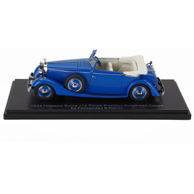 ESVAL MODEL HISPANO SUIZA J12 DROPHEAD CABRIOLET OPEN DROPHEAD COUPE BY FERNANDEZ & DARRIN 1934 - BLUE 1/43
