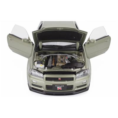 KK SCALE NISSAN SKYLINE GT-R (R34) V-SPEC NUR 2001 - CERCHI BBS - BBS RIMS - GREEN MET 1/12