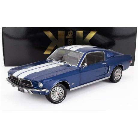 KK SCALE FORD USA MUSTANG GT FASTBACK COUPE 1968 - BLUE WHITE 1/12