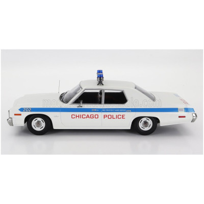 KK SCALE DODGE MONACO CHICAGO POLICE 1974 - WHITE LIGHT BLUE 1/18
