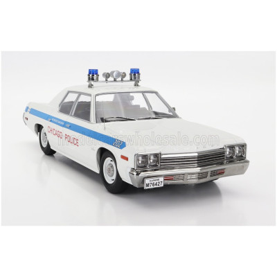 KK SCALE DODGE MONACO CHICAGO POLICE 1974 - WHITE LIGHT BLUE 1/18