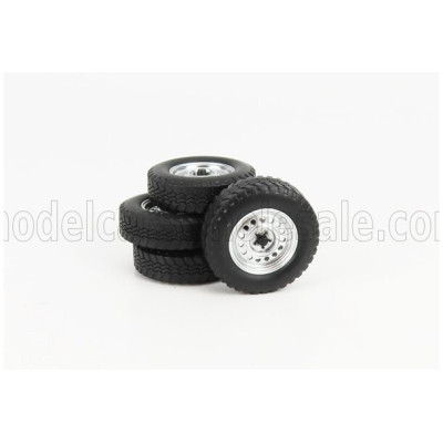 KK SCALE ACCESSORIES SET 4X WHEELS AND RIMS FOR T3 MINIBUS SYNCRO 1987 - SILVER 1/18