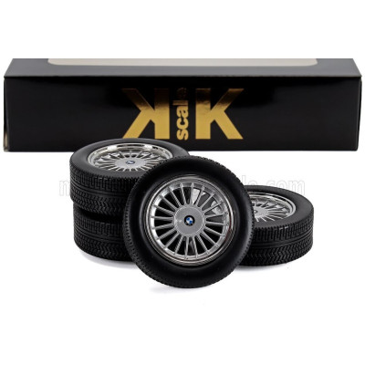 KK SCALE ACCESSORIES SET 4X WHEELS AND RIMS ALPINA FOR BMW 6-SERIES M635 CSI (E24) COUPE 1987 - BLACK CHROME 1/12