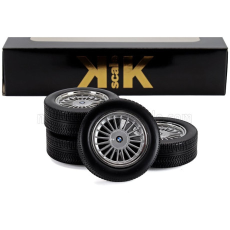 KK SCALE ACCESSORIES SET 4X WHEELS AND RIMS ALPINA FOR BMW 6-SERIES M635 CSI (E24) COUPE 1987 - BLACK CHROME 1/12